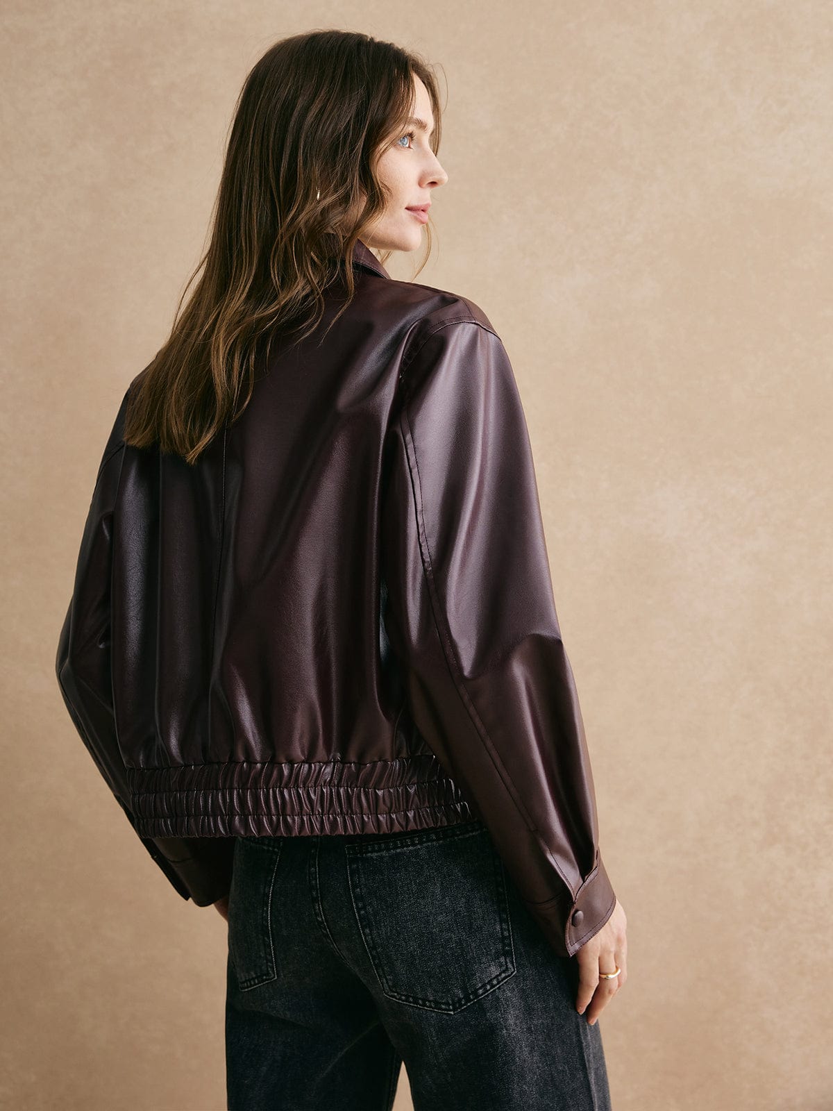 Lederjacke Damen Cropped Modern Elegant Schwarz