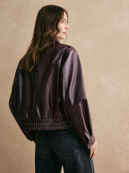 Lederjacke Damen Cropped Modern Elegant Schwarz