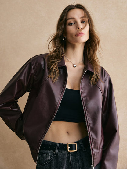 Lederjacke Damen Cropped Modern Elegant Schwarz