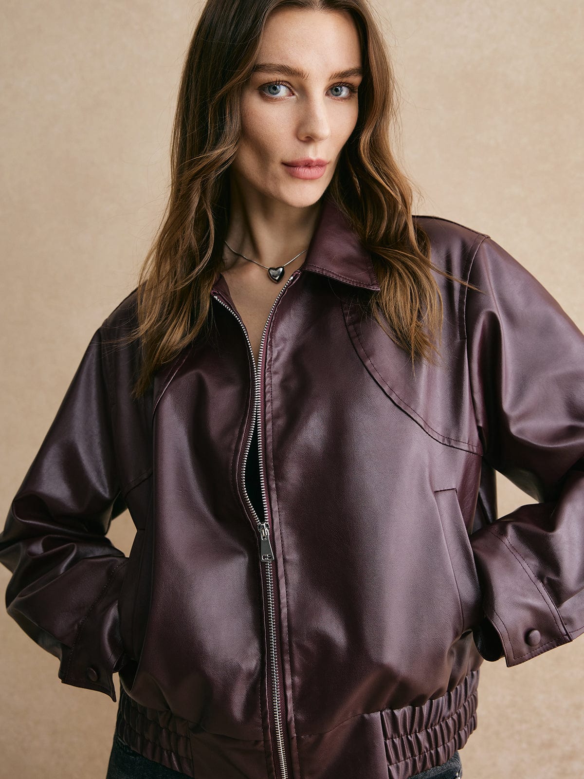 Lederjacke Damen Cropped Modern Elegant Schwarz