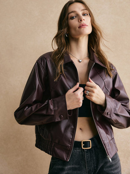 Lederjacke Damen Cropped Modern Elegant Schwarz