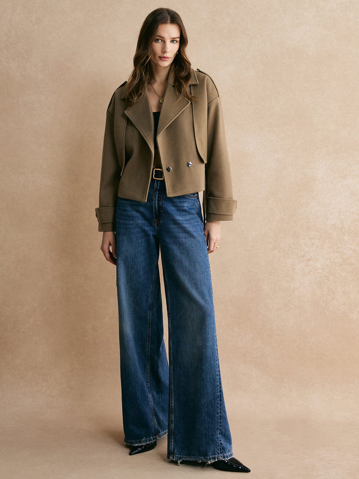 Kurzblazer Khaki Damen Modern Eleganz