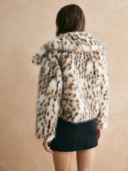 Luxuriöse Leopardenjacke Kunstfell Mantel Damen
