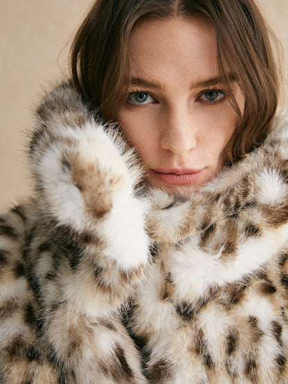 Luxuriöse Leopardenjacke Kunstfell Mantel Damen