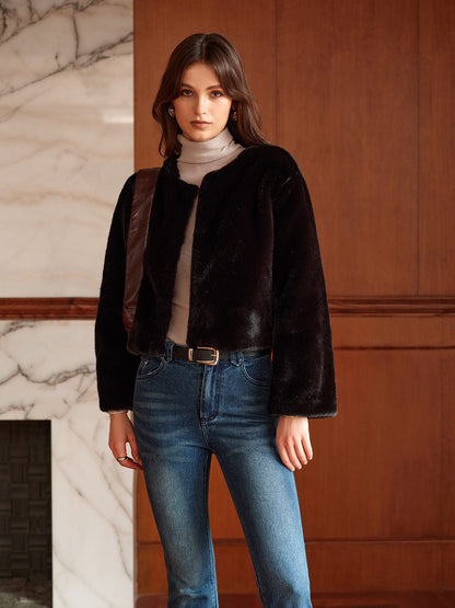Kunstfelljacke Damen Kurz Modern Stilvoll