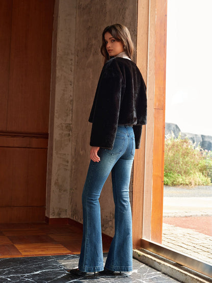 Kunstfelljacke Damen Kurz Modern Stilvoll