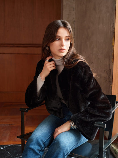 Kunstfelljacke Damen Kurz Modern Stilvoll