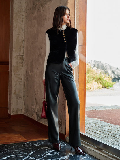 Faux-Pelz-Gilet Rundhals Kurz Modern