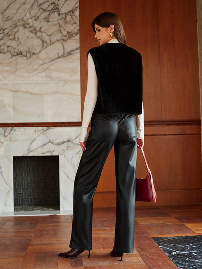 Faux-Pelz-Gilet Rundhals Kurz Modern