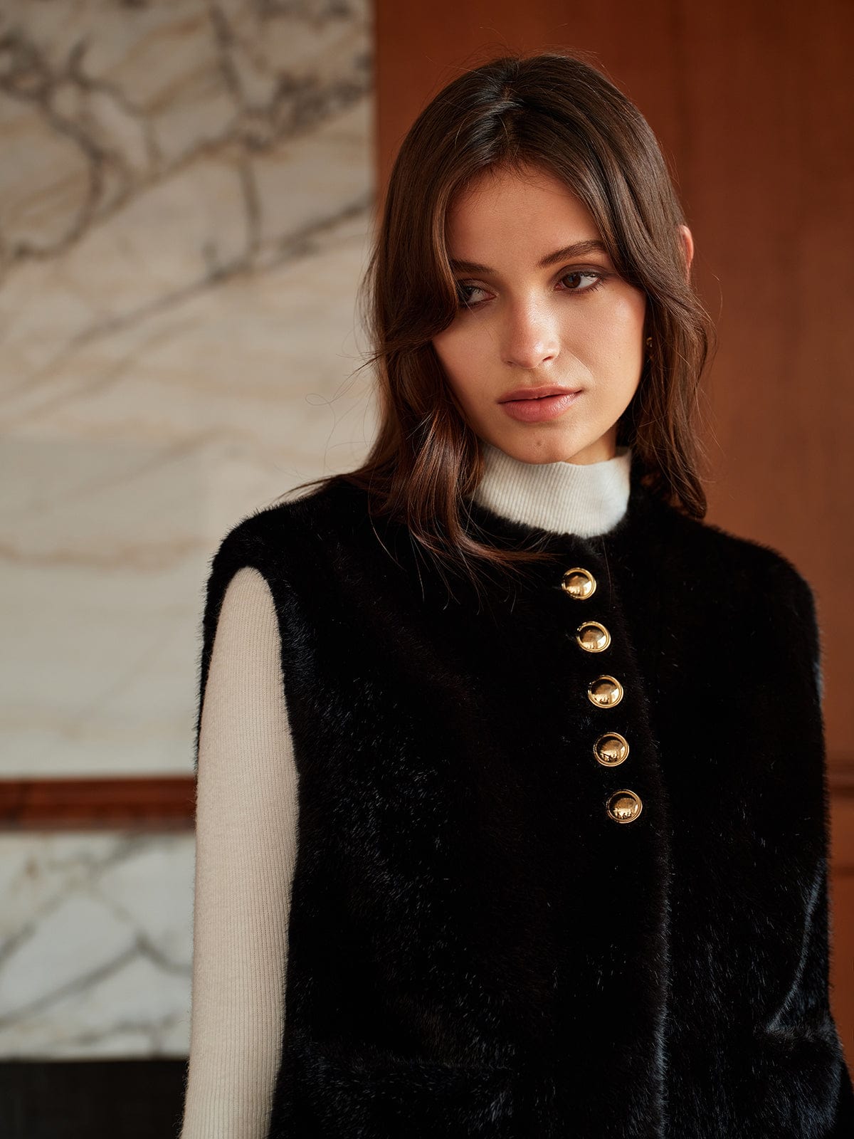 Faux-Pelz-Gilet Rundhals Kurz Modern