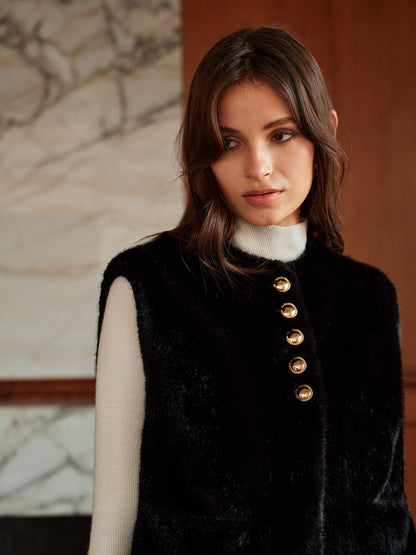 Faux-Pelz-Gilet Rundhals Kurz Modern