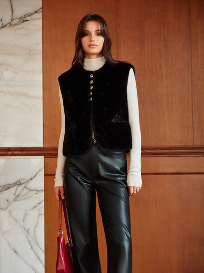 Faux-Pelz-Gilet Rundhals Kurz Modern