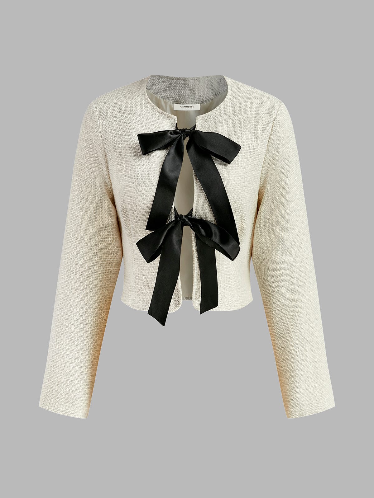 Weißer Blazer Damen Elegant mit schwarzen Schleifen Satin - BerlinGlamour