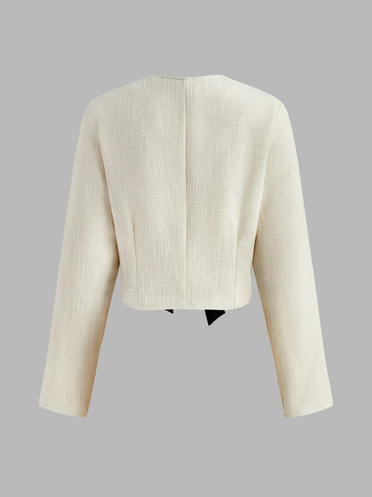 Weißer Blazer Damen Elegant mit schwarzen Schleifen Satin