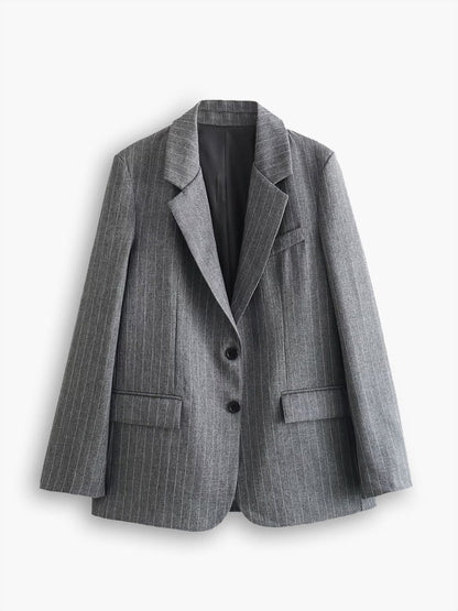 Damen Blazer Oversized Grau Streifen - BerlinGlamour