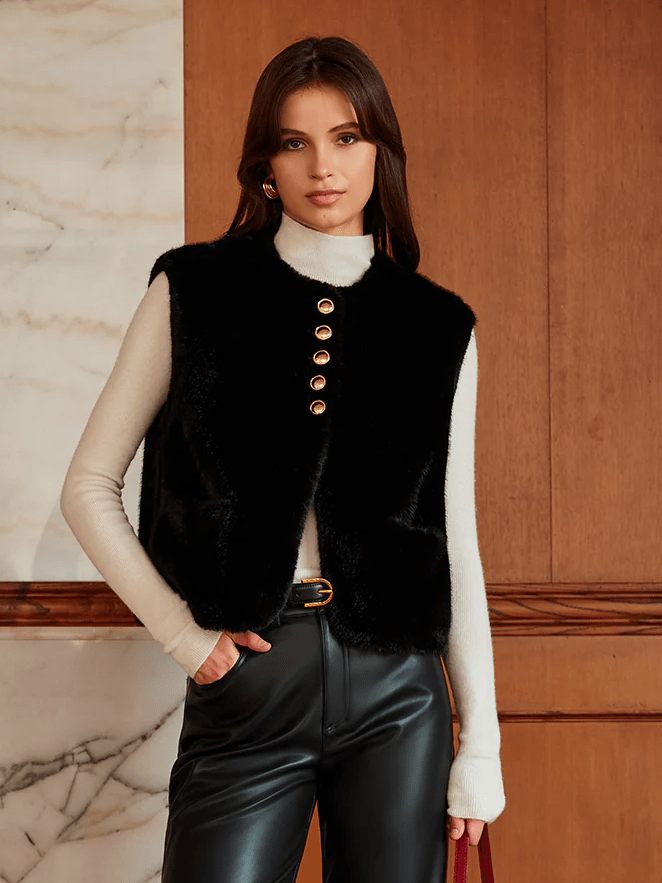 Faux-Pelz-Gilet Rundhals Kurz Modern - BerlinGlamour