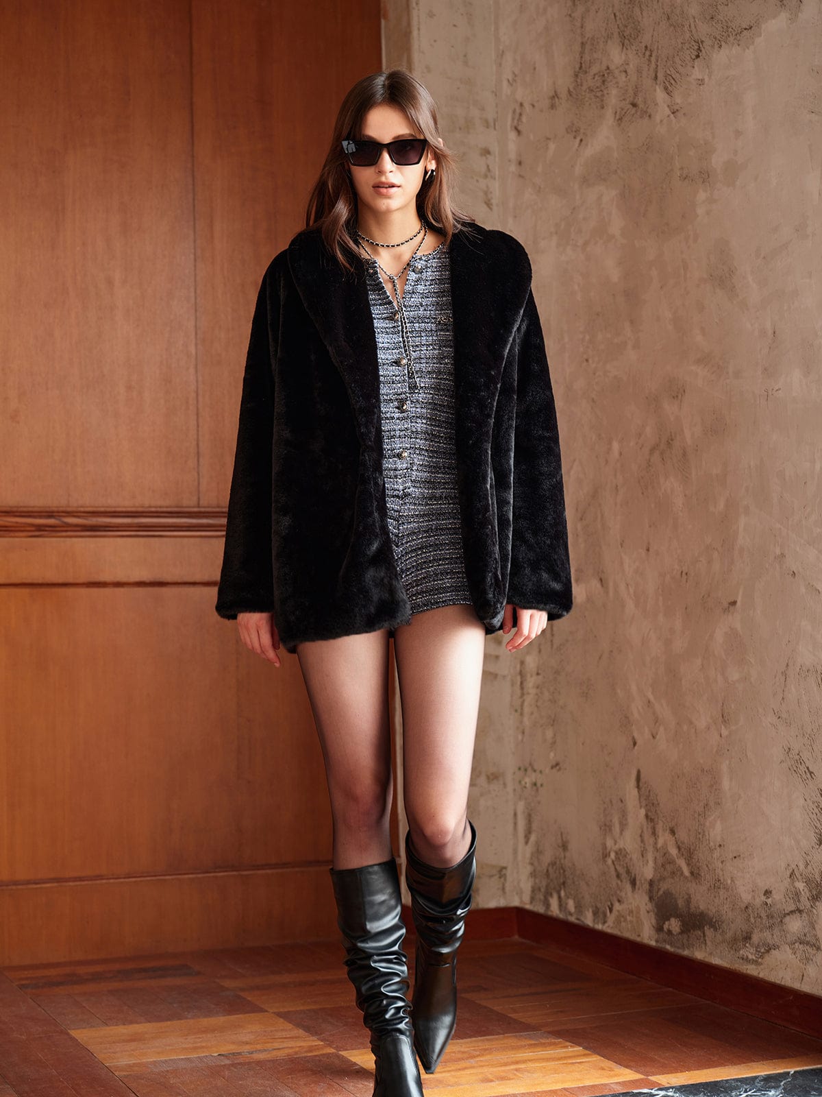 Lange Kunstfelljacke Damen Warm Elegant Winter