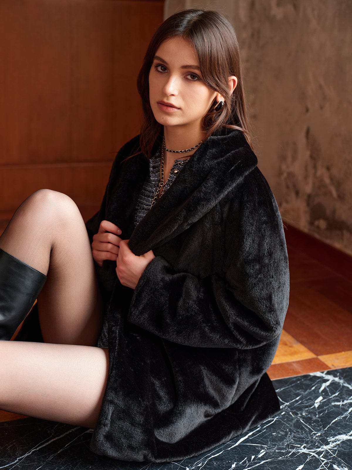 Lange Kunstfelljacke Damen Warm Elegant Winter