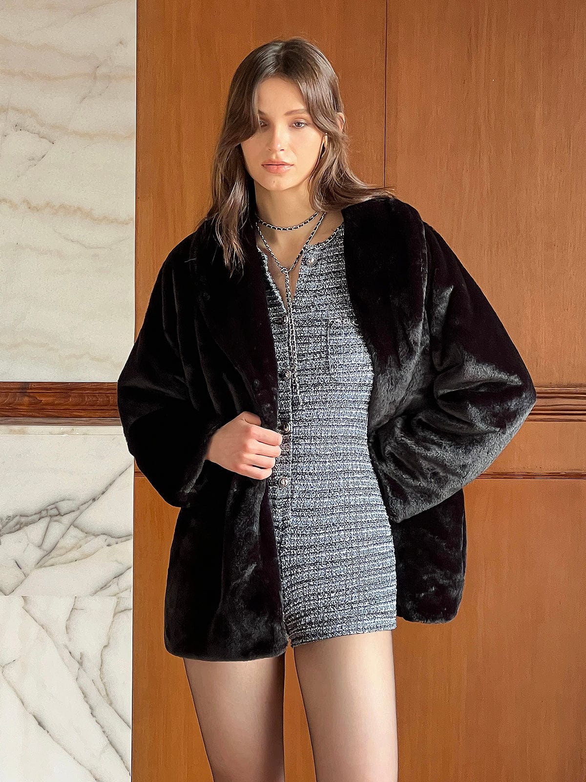 Lange Kunstfelljacke Damen Warm Elegant Winter