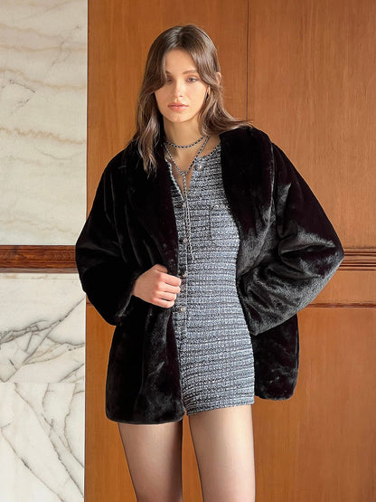 Lange Kunstfelljacke Damen Warm Elegant Winter