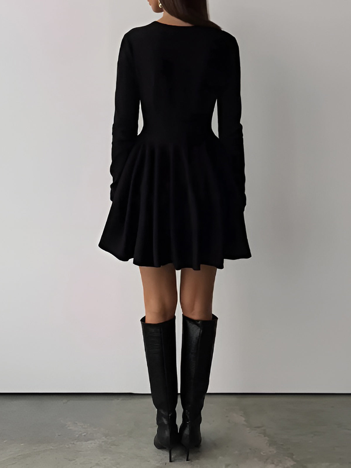 Elegantes Damen Skaterkleid Langarm Crème