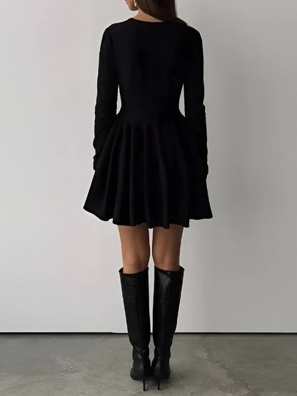 Elegantes Damen Skaterkleid Langarm Crème