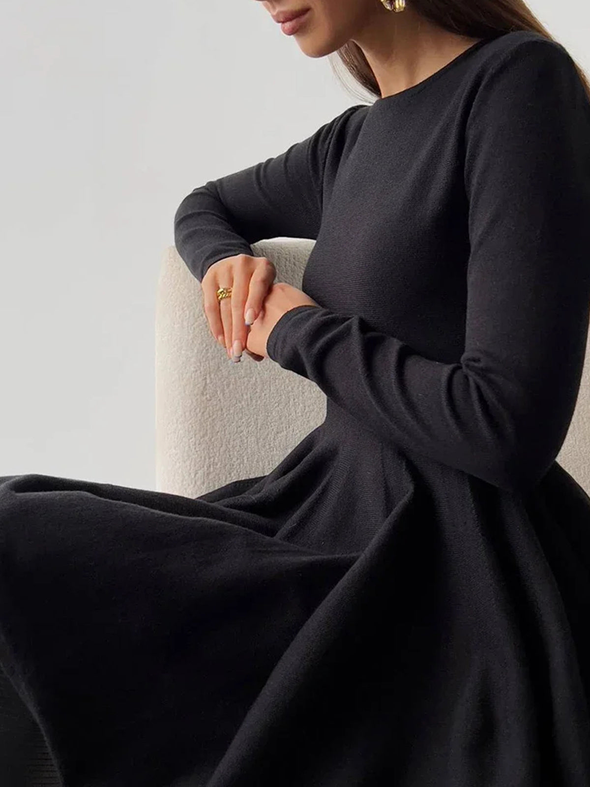 Elegantes Damen Skaterkleid Langarm Crème