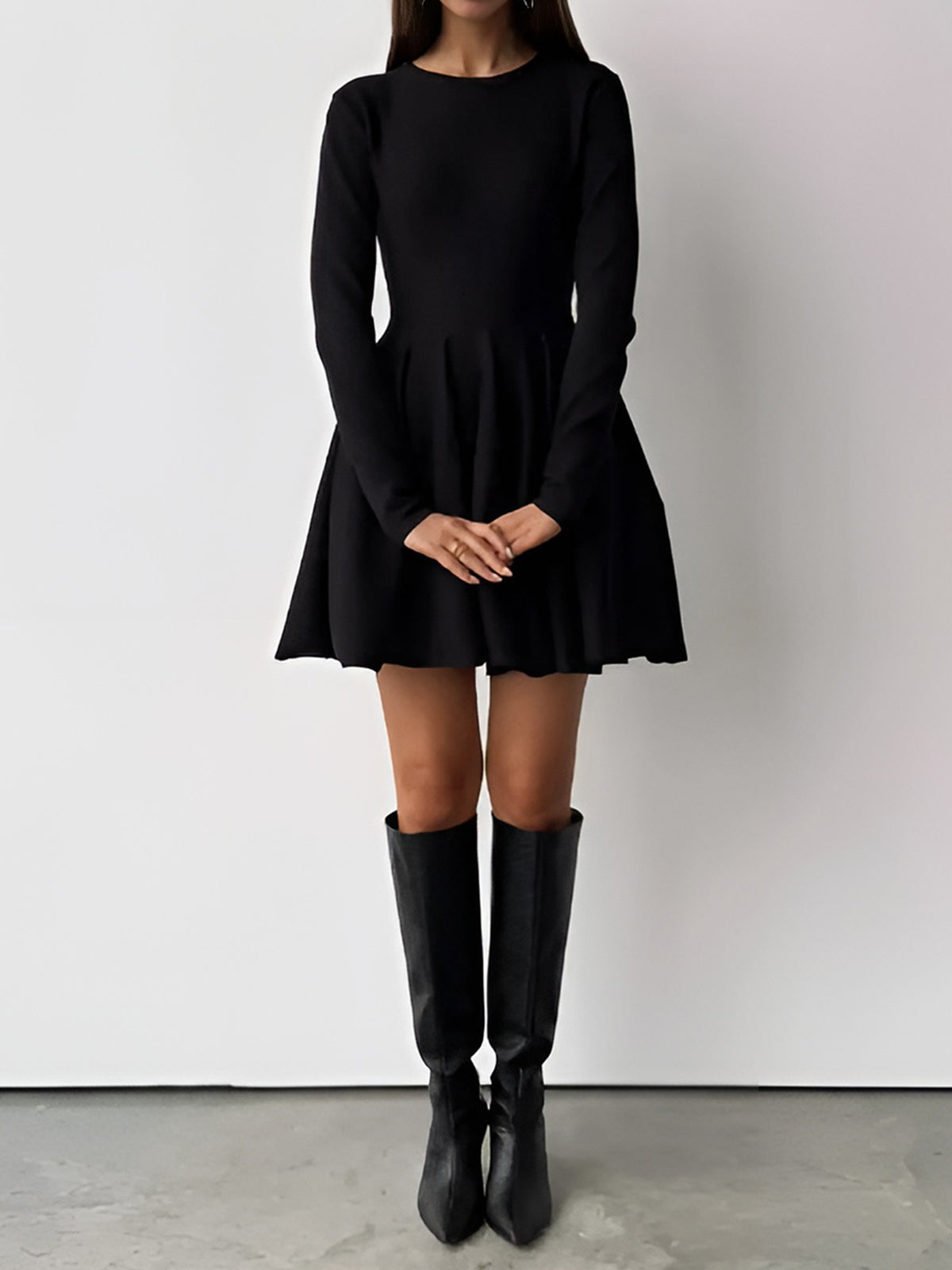 Elegantes Damen Skaterkleid Langarm Crème