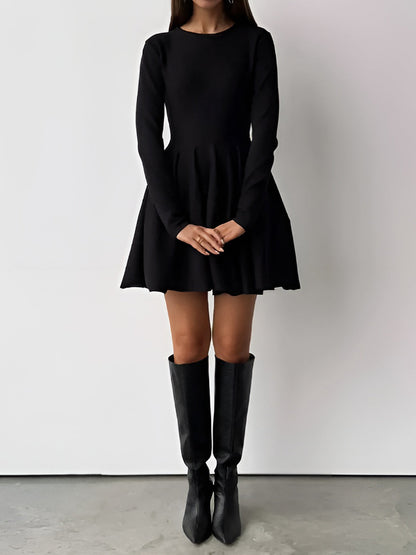 Elegantes Damen Skaterkleid Langarm Crème