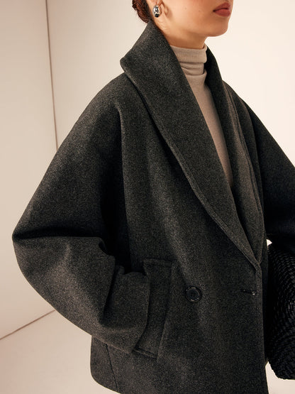 Eleganter Damen Mantel Schalkragen Doppelknöpfe