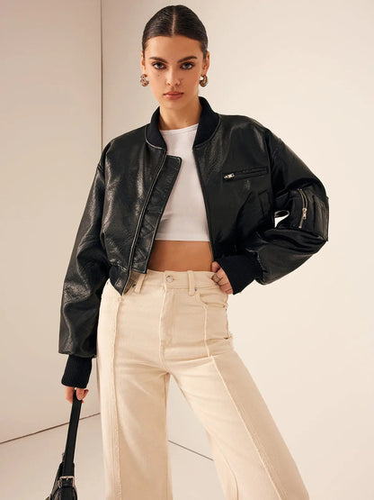 Lederjacke Damen Kunstleder Schwarz - BerlinGlamour