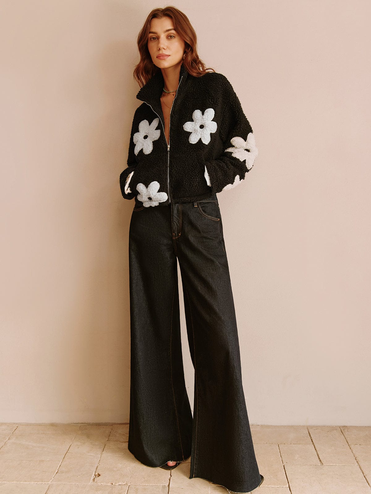 Frühjahrsteddyjacke Blumenmuster Frauen