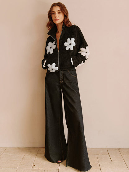 Frühjahrsteddyjacke Blumenmuster Frauen