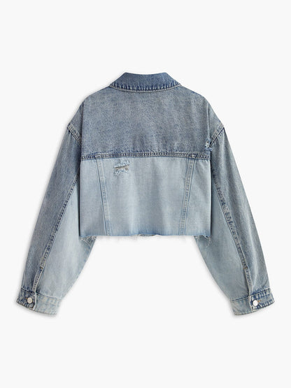 Cropped Jeansjacke Damen Lässig Stilisch