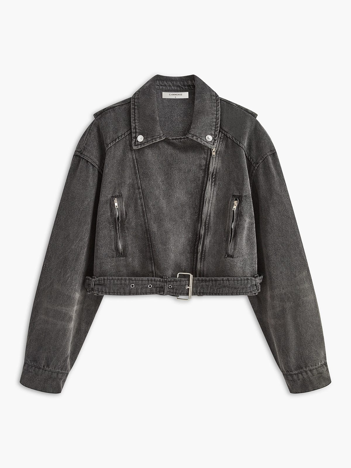 Schwarze Bikerjacke Damen Cropped Denim Rockstyle - BerlinGlamour