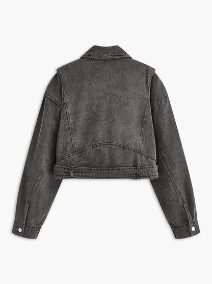 Schwarze Bikerjacke Damen Cropped Denim Rockstyle