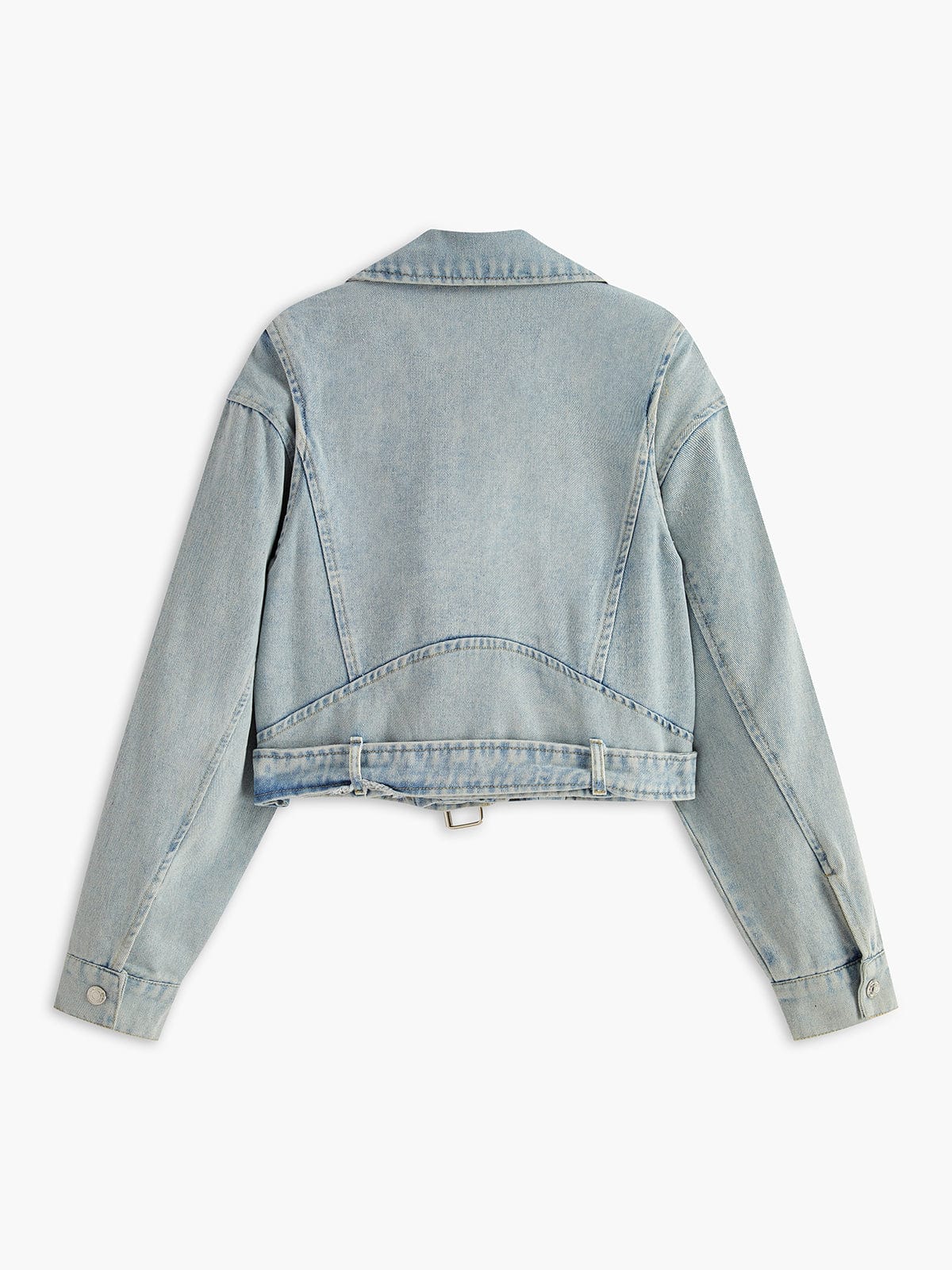 Cropped Bikerjacke Denim Lederoptik Frauen