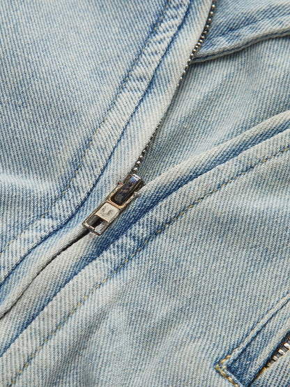 Cropped Bikerjacke Denim Lederoptik Frauen
