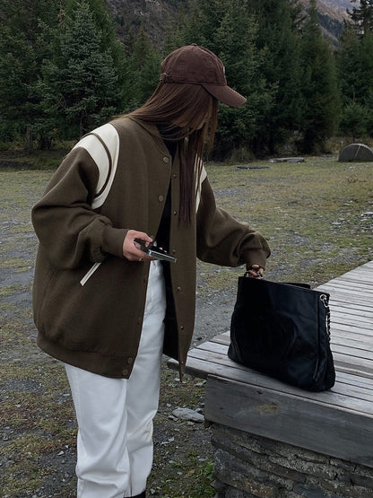 Retro Varsity Jacke Lässig Gestreift Frauen