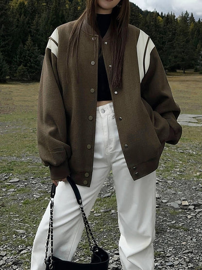 Retro Varsity Jacke Lässig Gestreift Frauen - BerlinGlamour