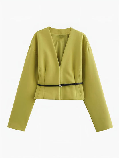 Damen Blazer V-Ausschnitt Slim Fit Mit Gürtel - BerlinGlamour