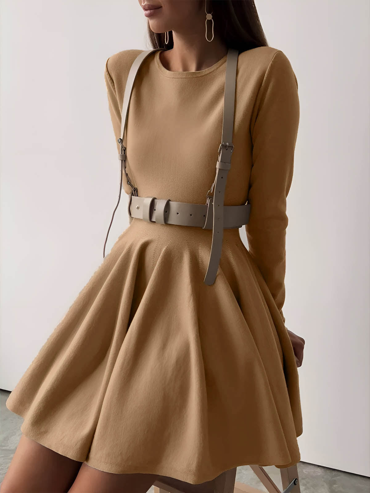 Elegantes Damen Skaterkleid Langarm Crème