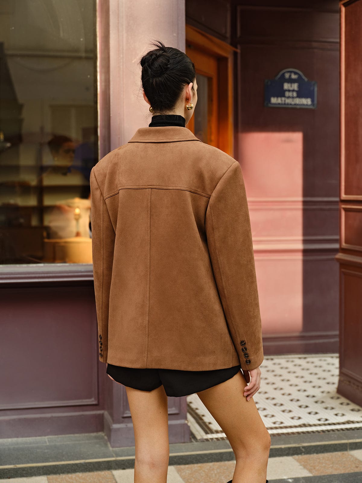Brauner Wildleder Blazer Damen Lässig Modern