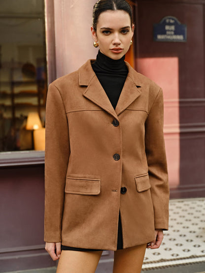 Brauner Wildleder Blazer Damen Lässig Modern