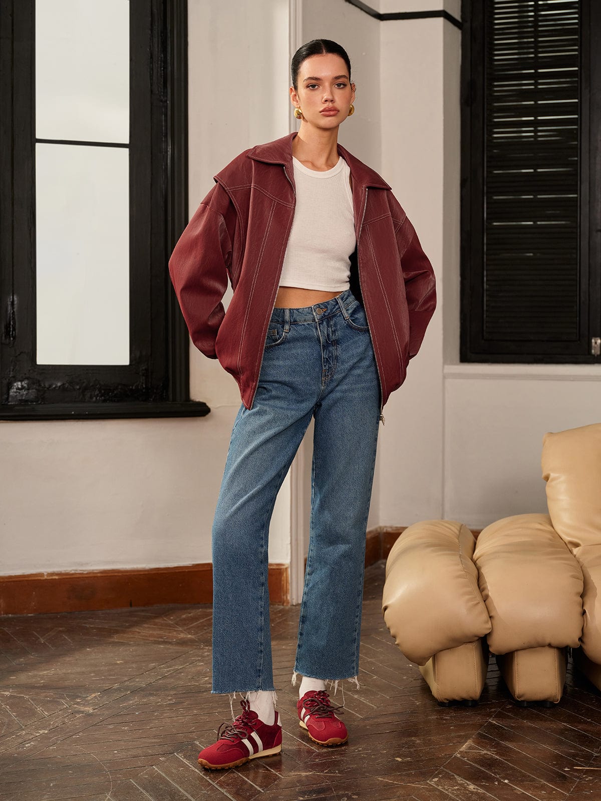 Bordeauxrote Damenjacke Sportlich Elegant