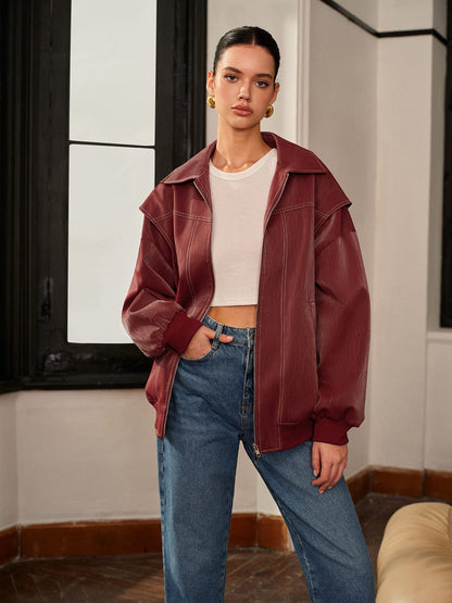 Bordeauxrote Damenjacke Sportlich Elegant - BerlinGlamour