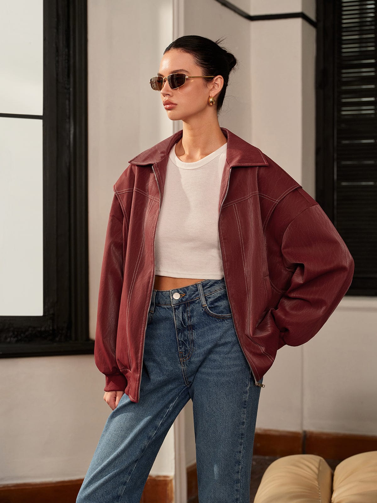 Bordeauxrote Damenjacke Sportlich Elegant