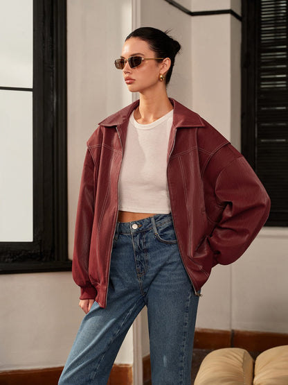 Bordeauxrote Damenjacke Sportlich Elegant