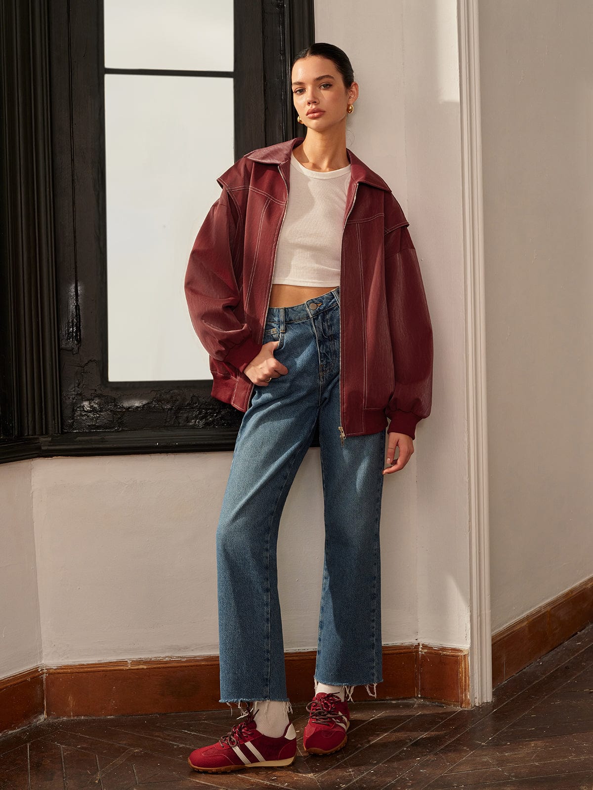 Bordeauxrote Damenjacke Sportlich Elegant