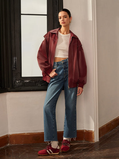 Bordeauxrote Damenjacke Sportlich Elegant